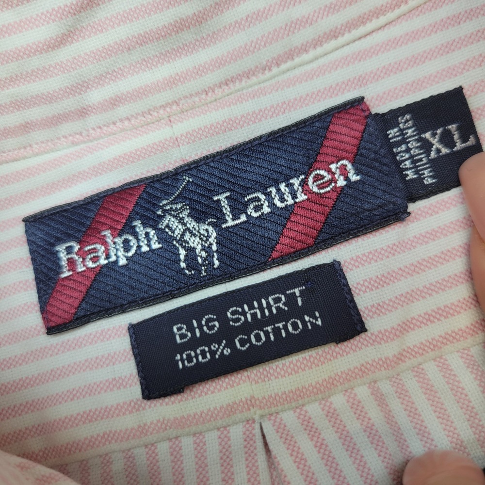Ralph Lauren Big Shirt Mens XL Pink Striped Short Sleeve Button Down Cotton Pony - Picture 4 of 7